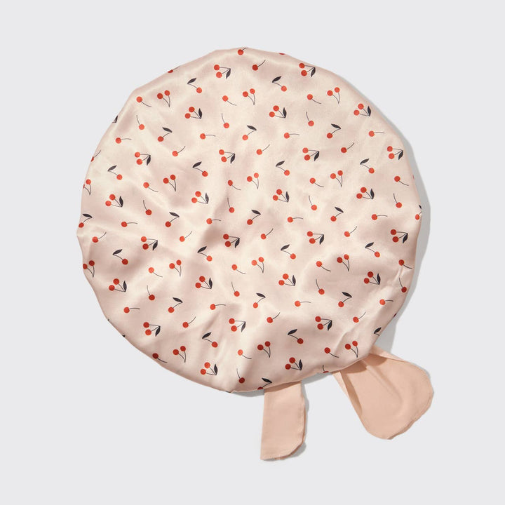 Kitsch - Adjustable Oversized Satin Bonnet - Cherry Print