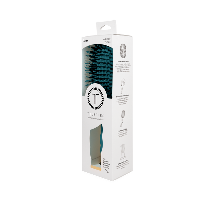 Teleties - Boar Bristle Hair Brush - Teal With It
