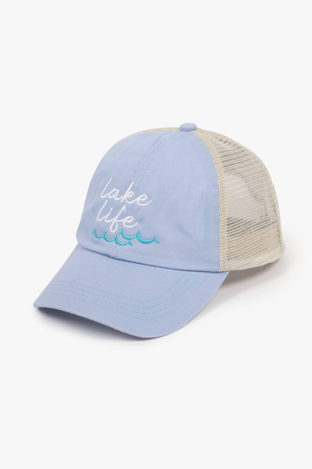 Lake Life Embroidered Mesh Back Baseball Cap (Light Blue)
