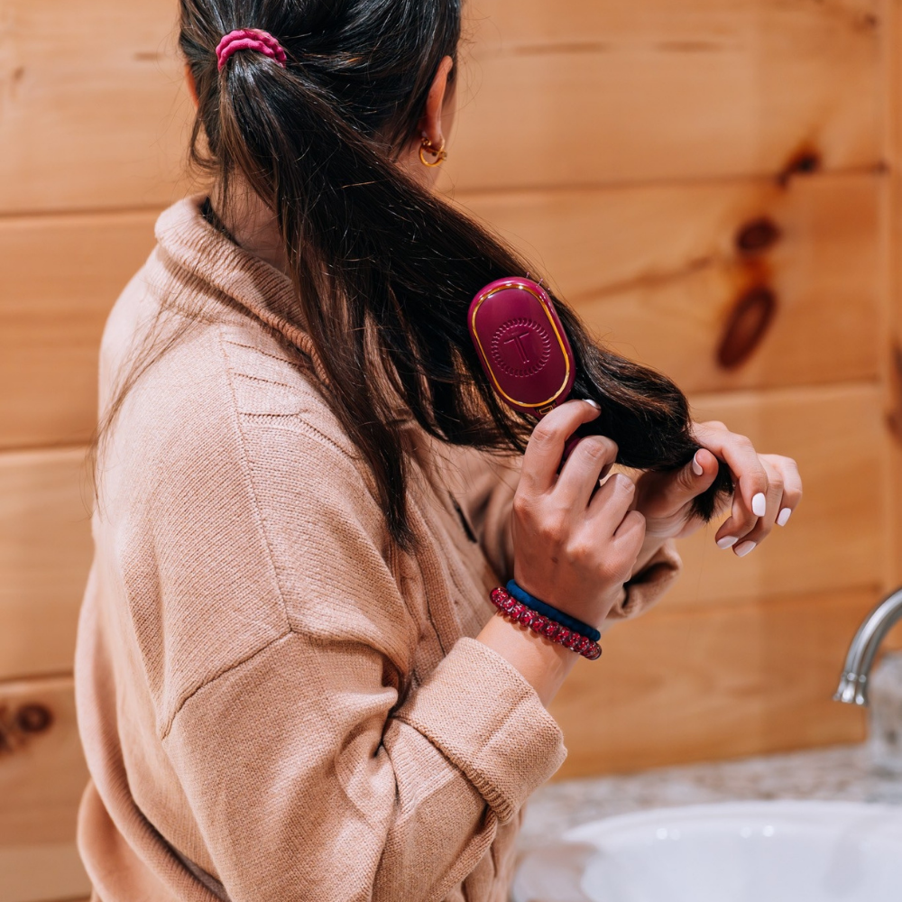 Teleties - Mini Boar Bristle Hair Brush - Mulberry