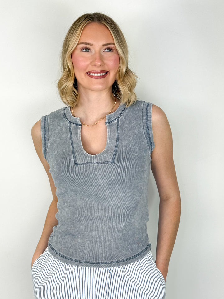 Tristan - Split Neck Tank (Blue)
