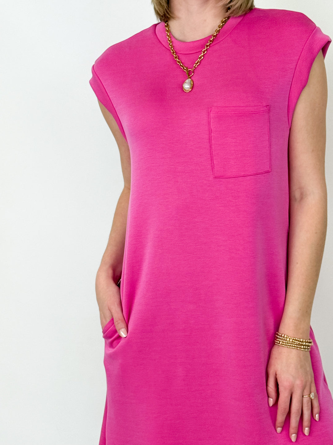 Gabbi - Front Pocket Mini Dress (Fuschia)