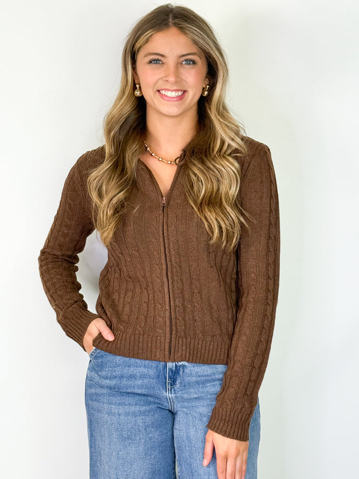 Remi - Cable Knit Hoodie (Brown)