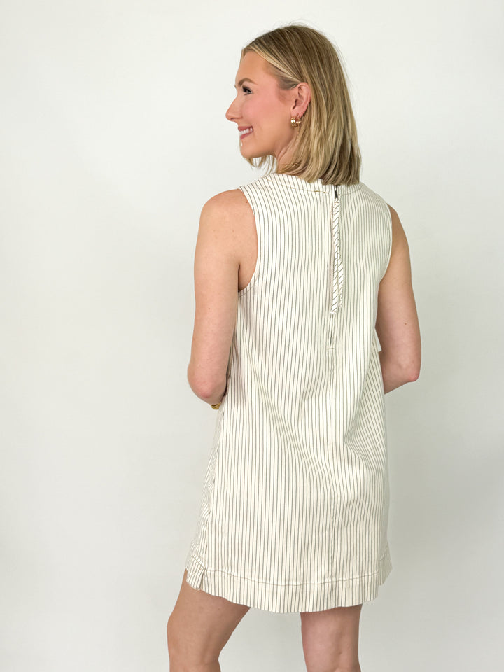 Andi - A Line Denim Dress (Navy Pinstriped)