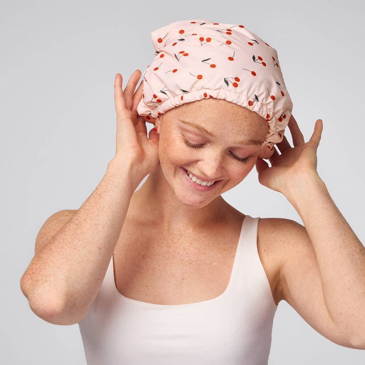 Kitsch - Satin-Lined Flexi Shower Cap - Cherry Print
