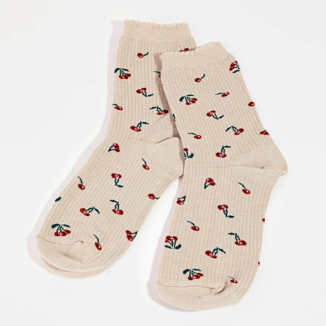 Cherry Print Crew Socks