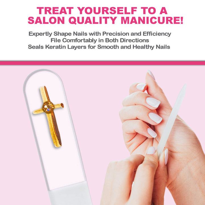 Glass Nail File - Gold Cross