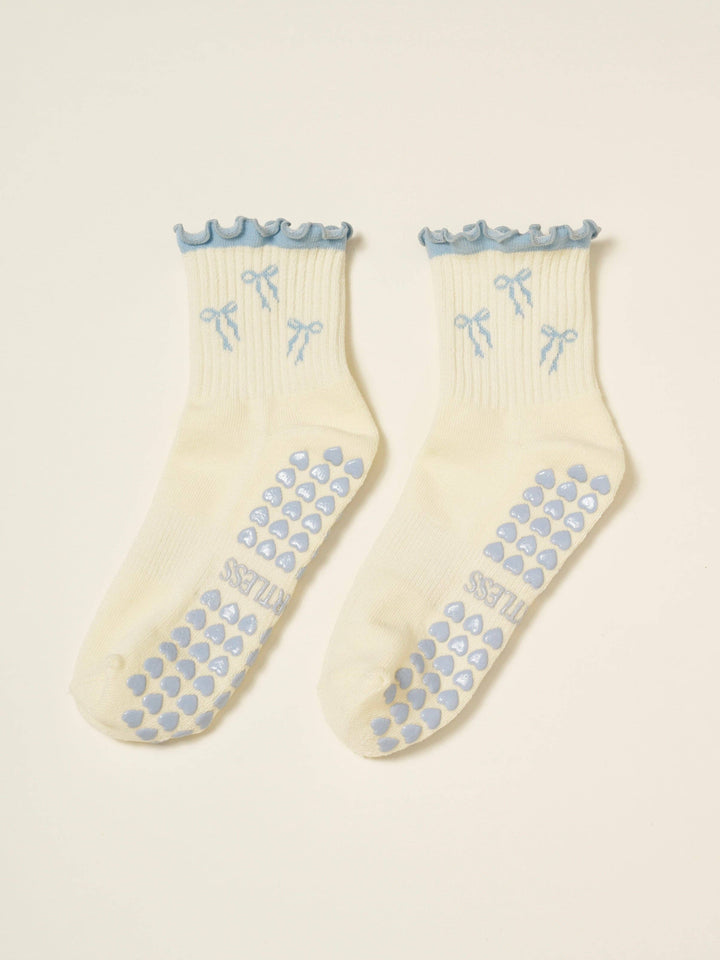 Grip Socks - Bows & Ruffles - Dusty Blue