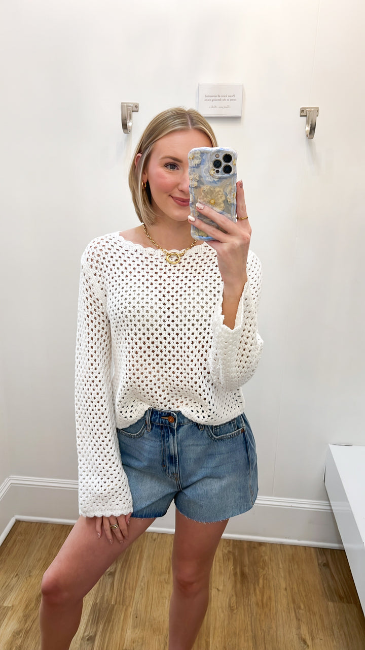 Karolyn - Crochet Scallop Trim Sweater