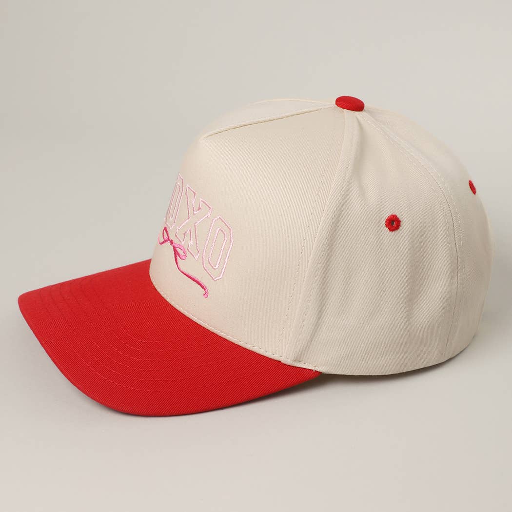 XOXO Bow Embroidery Two-Tone Trucker Hat - Rd