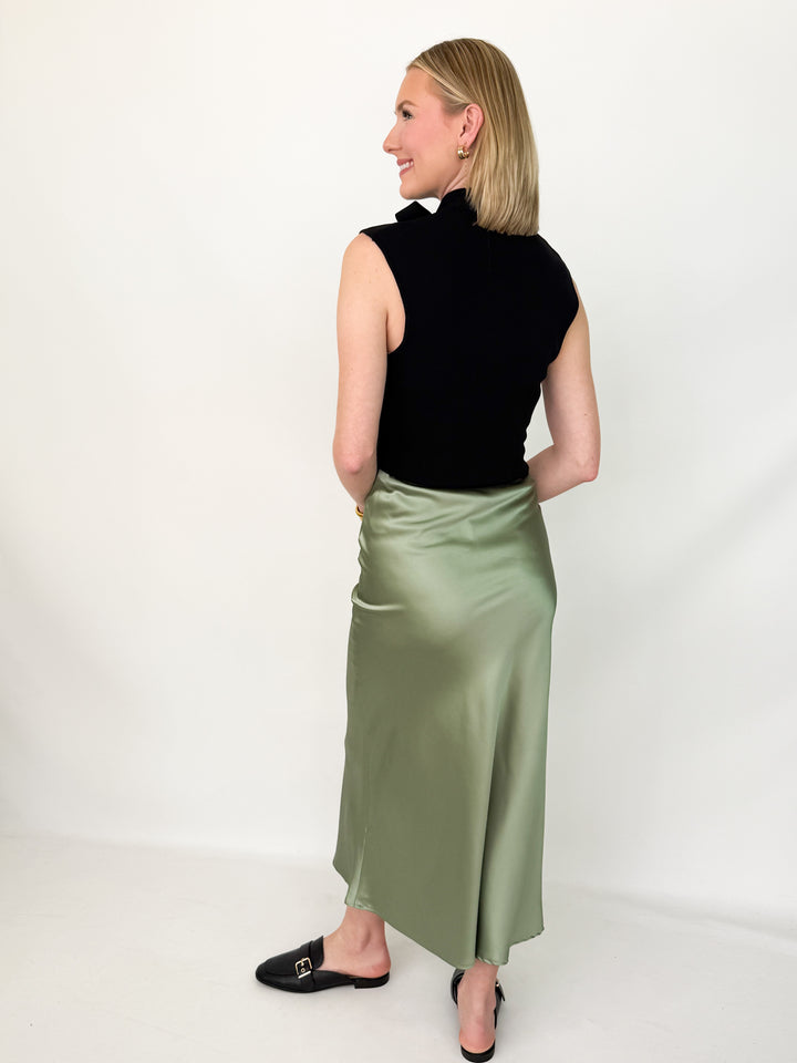 Makayla - Satin Midi Skirt (Sage)