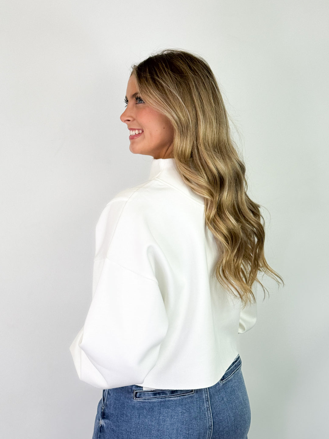 Mandi - Scuba Half Zip Top (Cream)