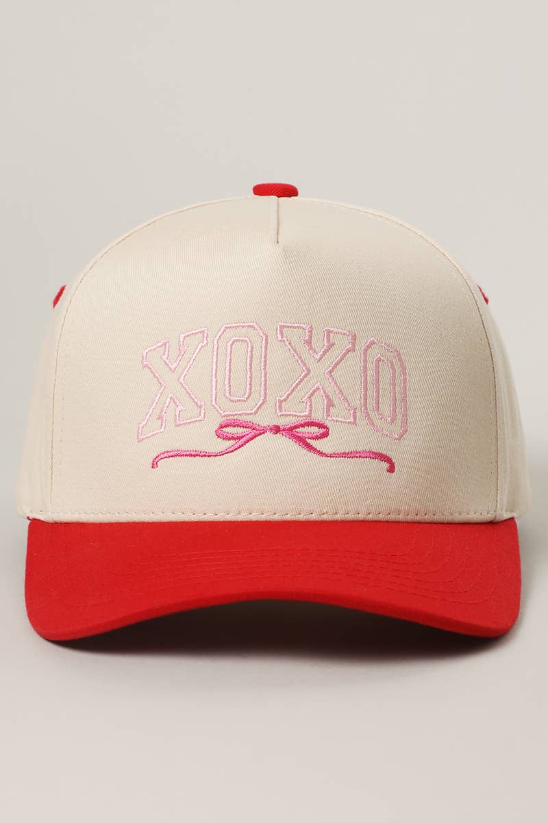 XOXO Bow Embroidery Two-Tone Trucker Hat - Rd