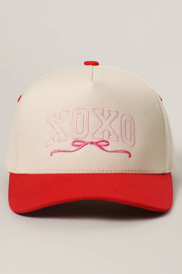 XOXO Bow Embroidery Two-Tone Trucker Hat - Rd