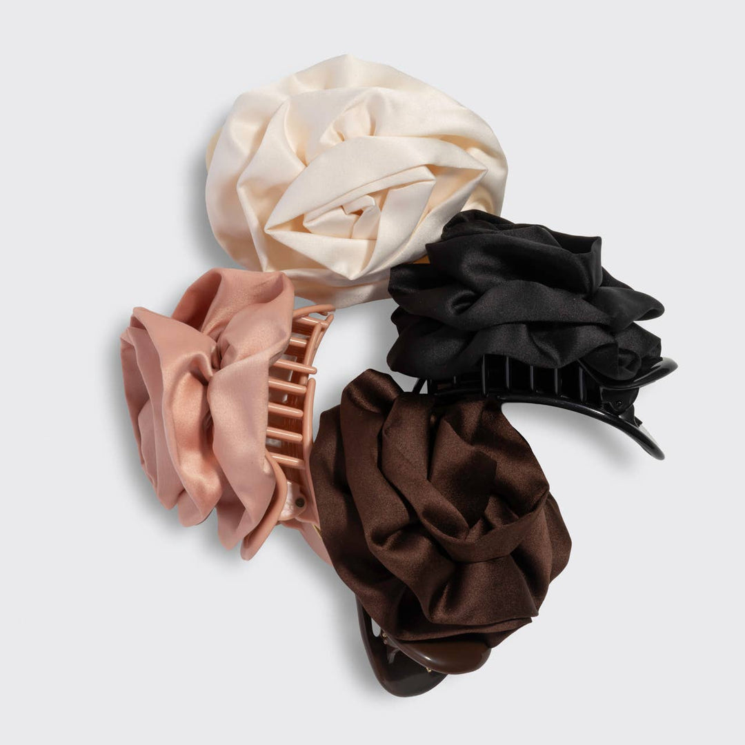 Kitsch - Satin Rosette Medium Flat Cloud Clip - Cream