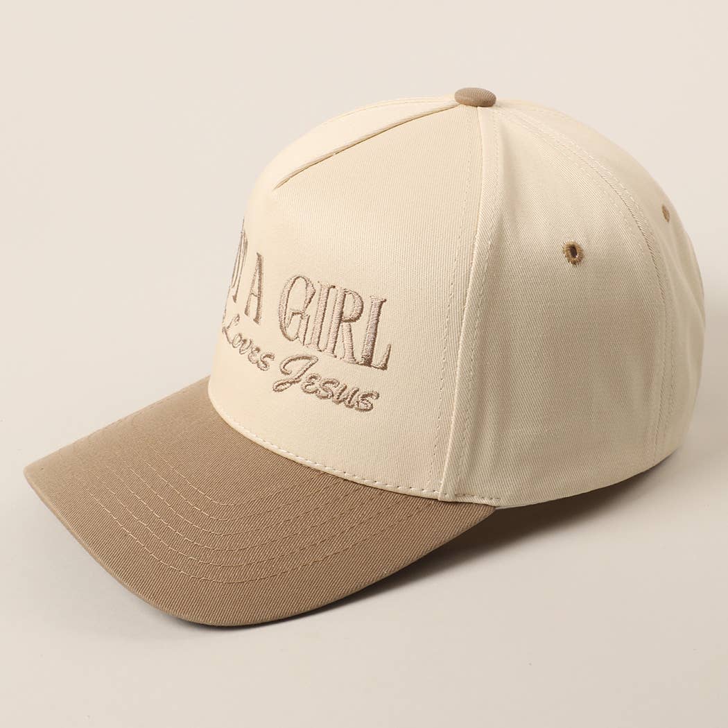 Just A Girl Who Loves Jesus Embroidery Trucker Hat - Beige