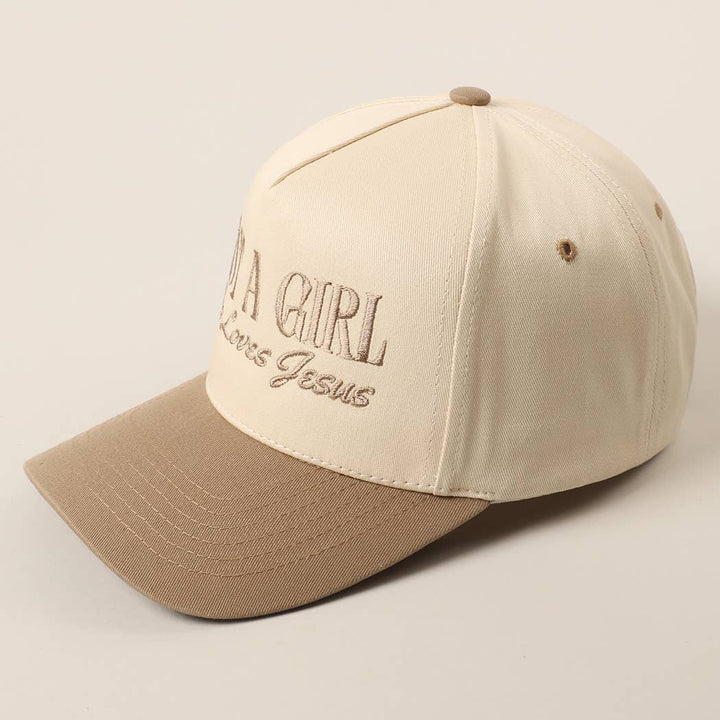 Just A Girl Who Loves Jesus Embroidery Trucker Hat - Beige
