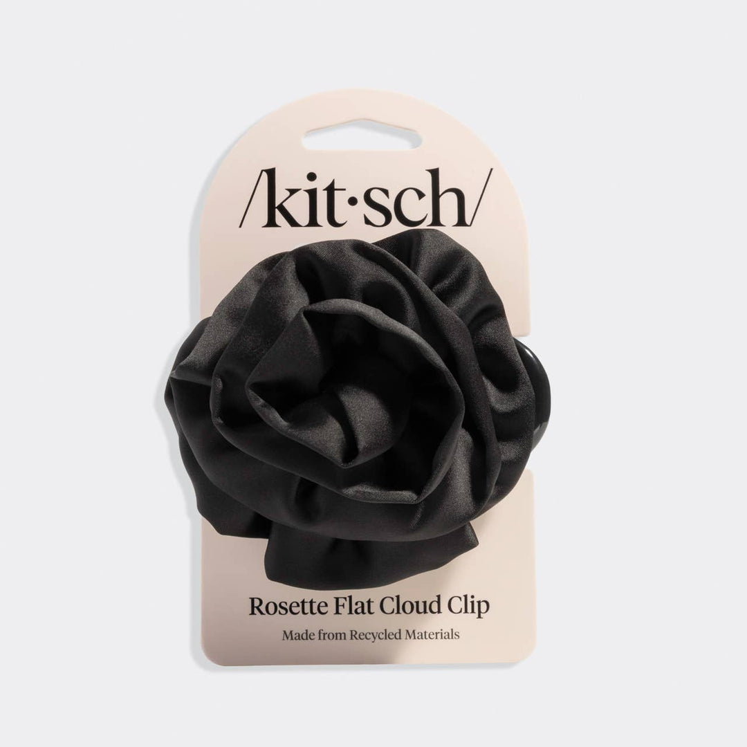 Kitsch - Satin Rosette Medium Flat Cloud Clip - Black