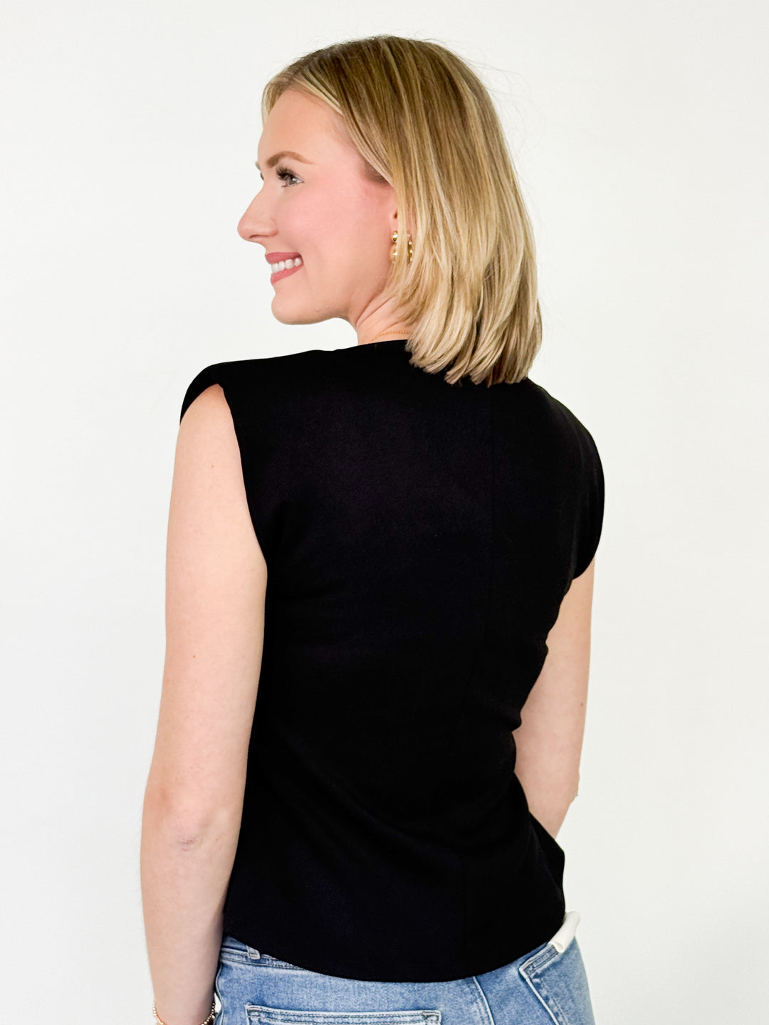 Josie - Sleeveless Shoulder Pad Top (Black)
