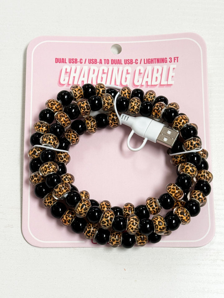 Phone Charging Cable - Black & Leopard
