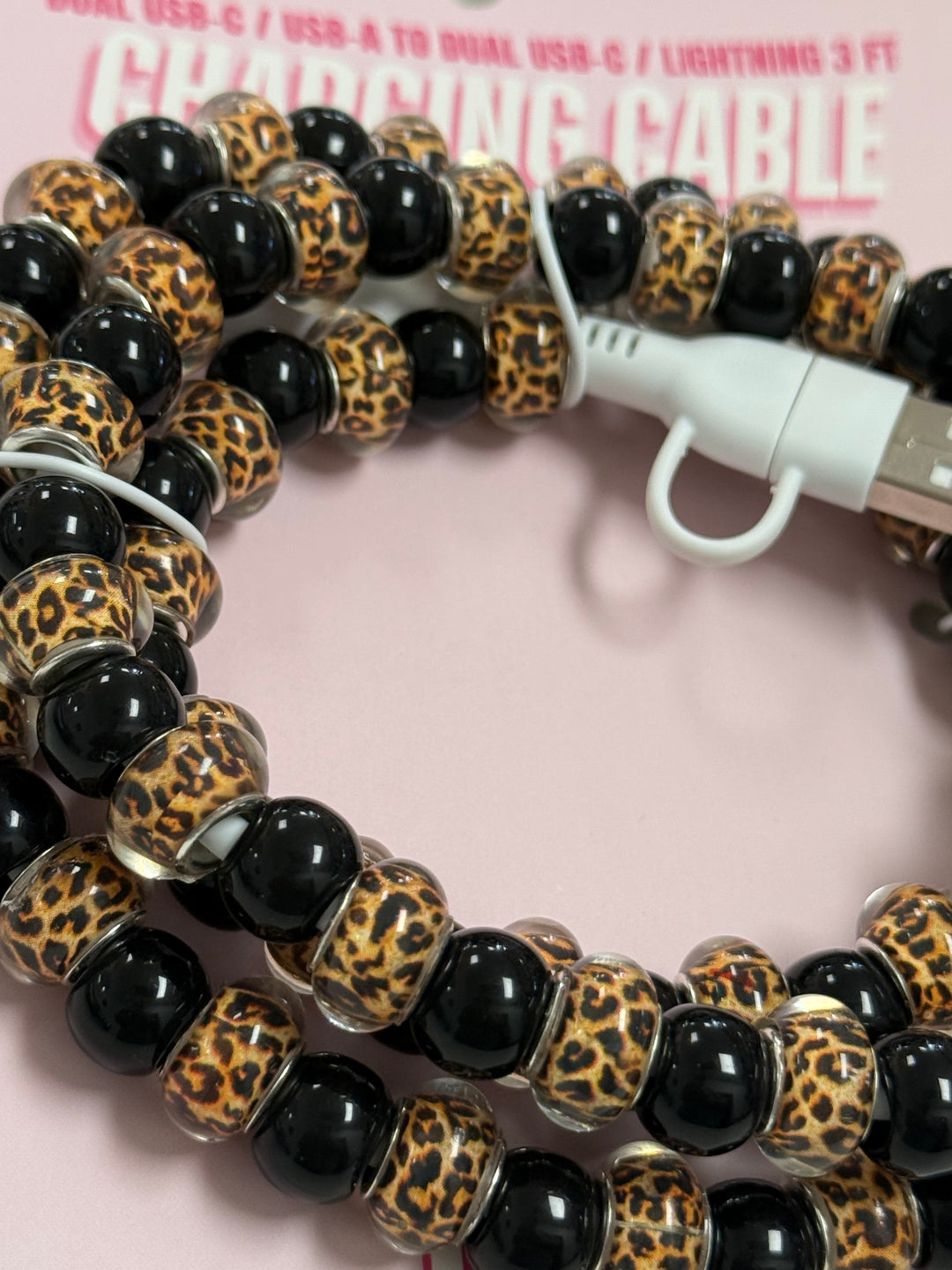 Phone Charging Cable - Black & Leopard