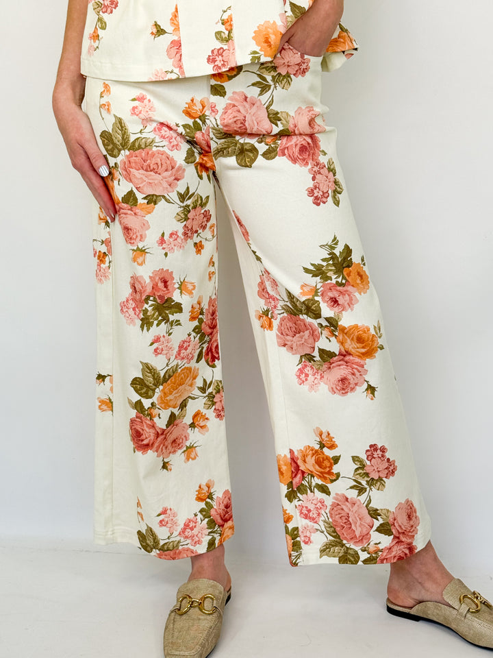 Viviana - Cream Floral Denim Pant Set
