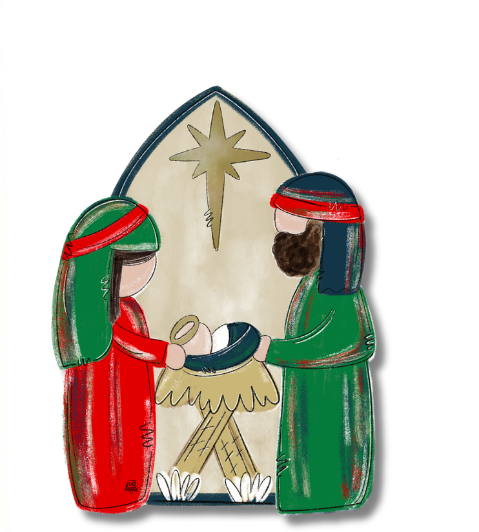 Door Hanger Attachment - Red and Green Nativity