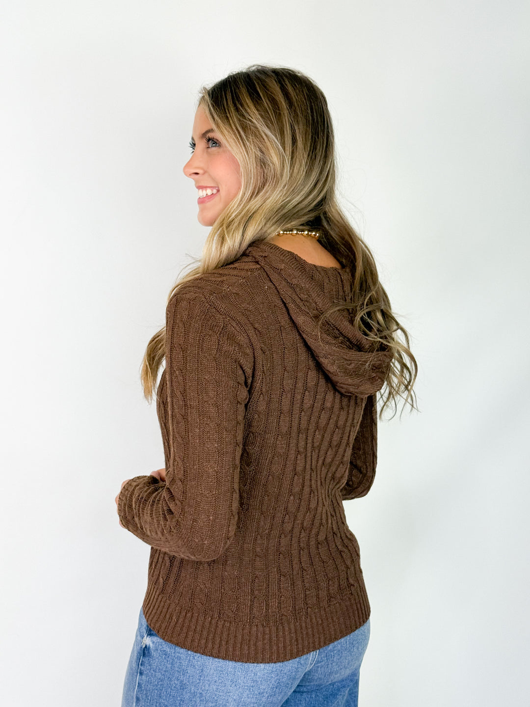 Remi - Cable Knit Hoodie (Brown)
