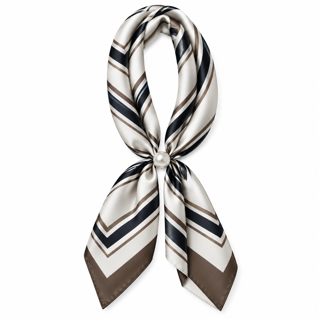 Magnetic Pearl Scarf  - Beige Stripes