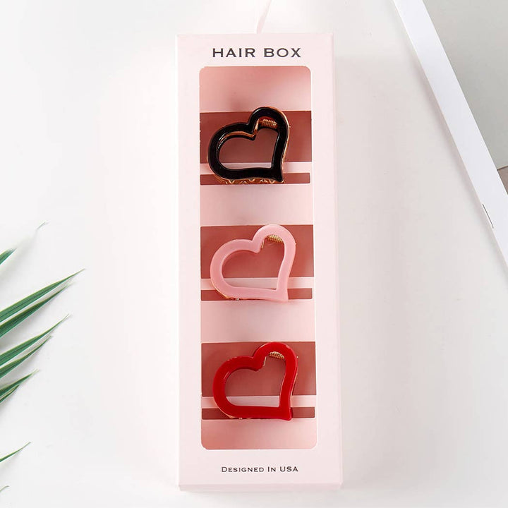 Heart Outlined Solid Color Claw Hair Clip Set
