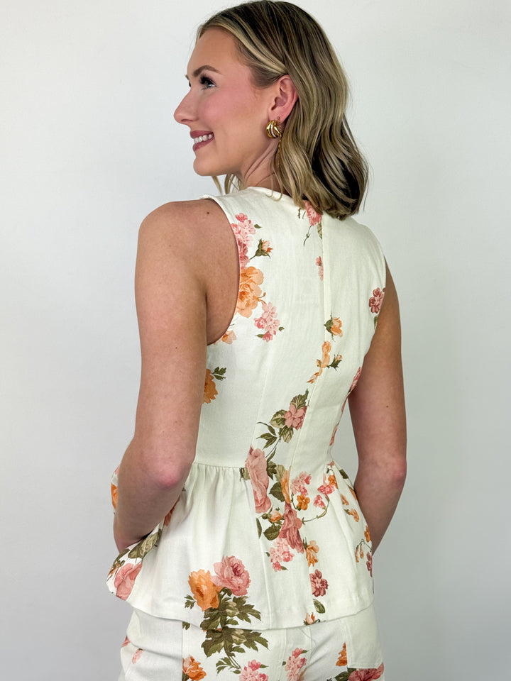 Viviana - Cream Floral Denim Pant Set