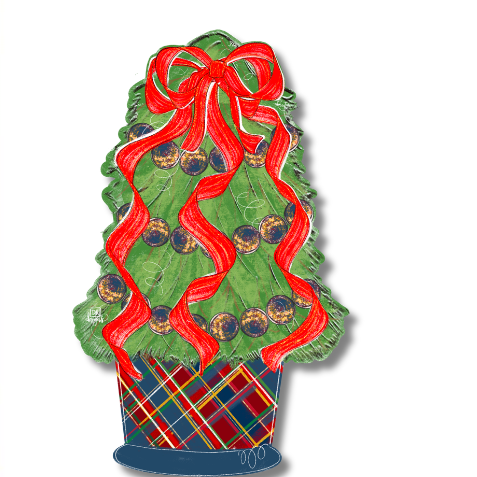 Door Hanger Attachment - Plaid Navy Tree Mini