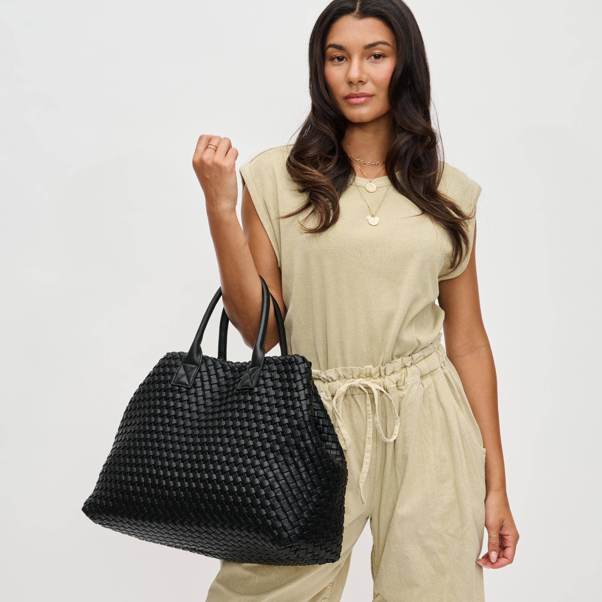Ithaca - Woven Vegan Leather Tote (Black)
