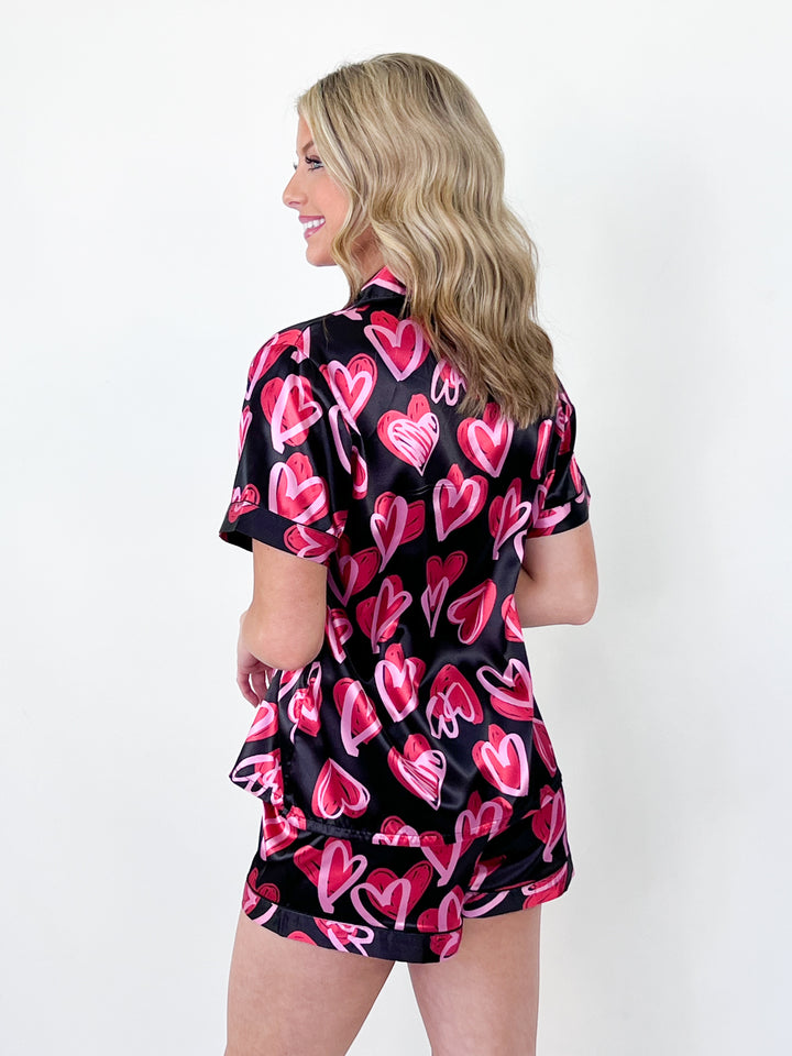 Black Satin Heart Pajamas