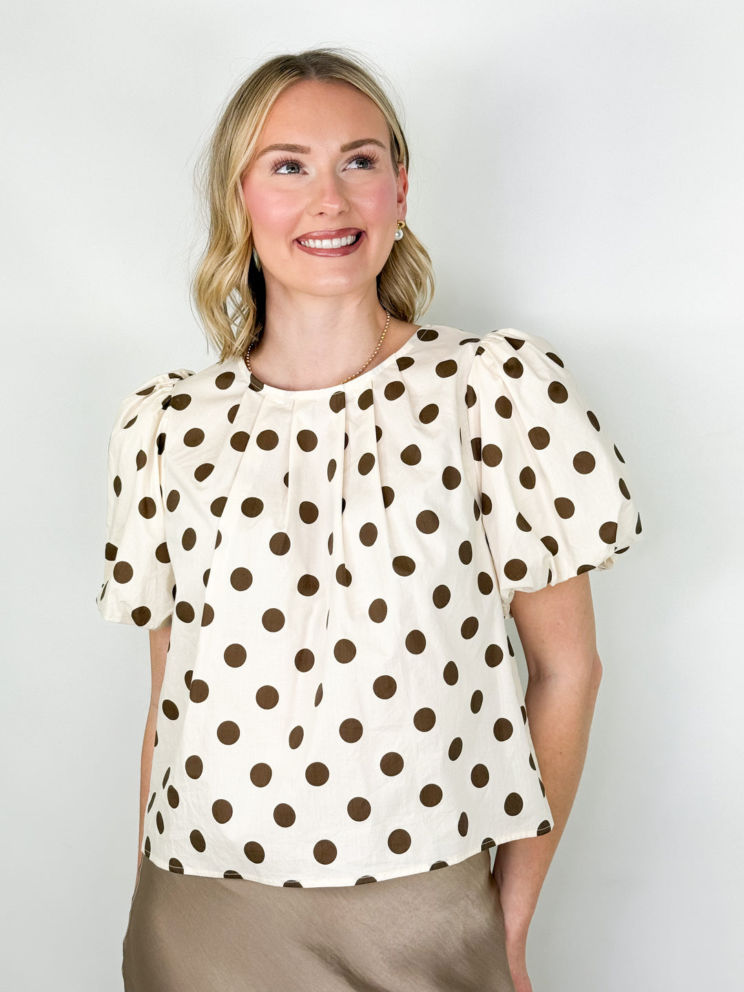Johanna - Brown Polka Dot Puff Sleeve Blouse