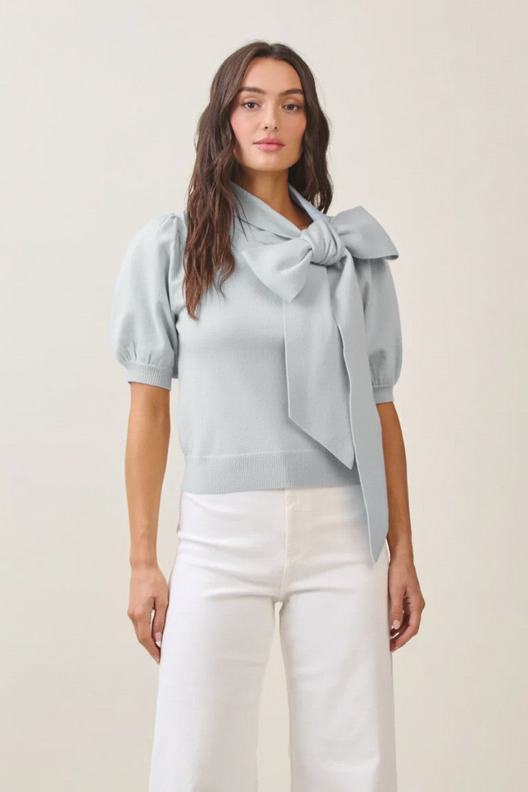 Atalyn - Bow Neck Tie Knit Top