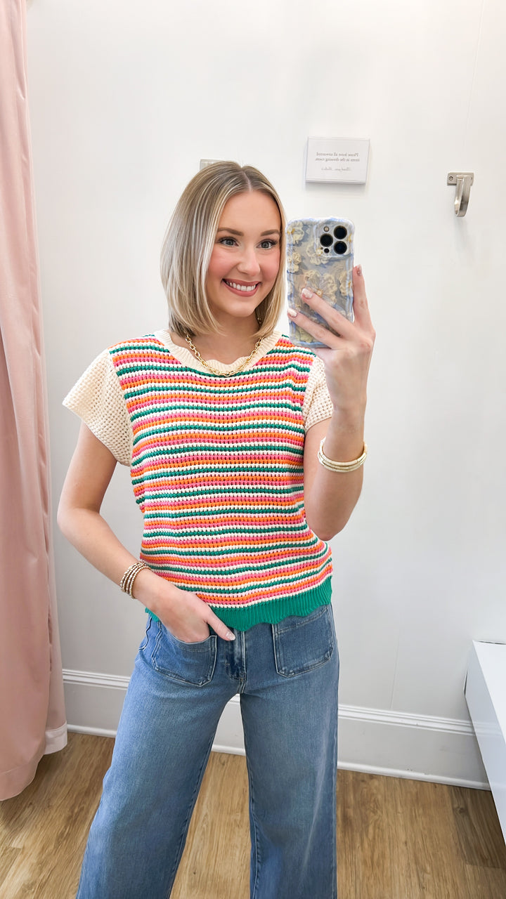 Ellis - Striped Knit Ruffled Sleeve Top