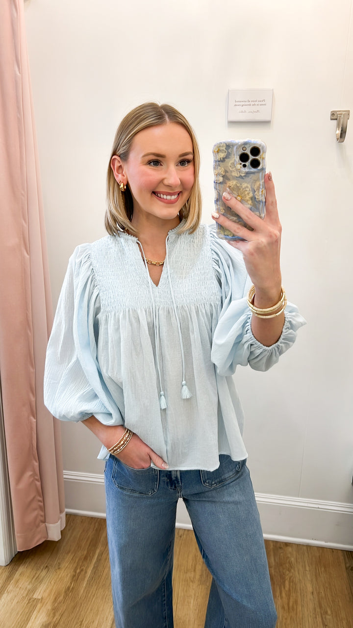 Nia - Balloon Sleeve Blouse (Baby Blue)