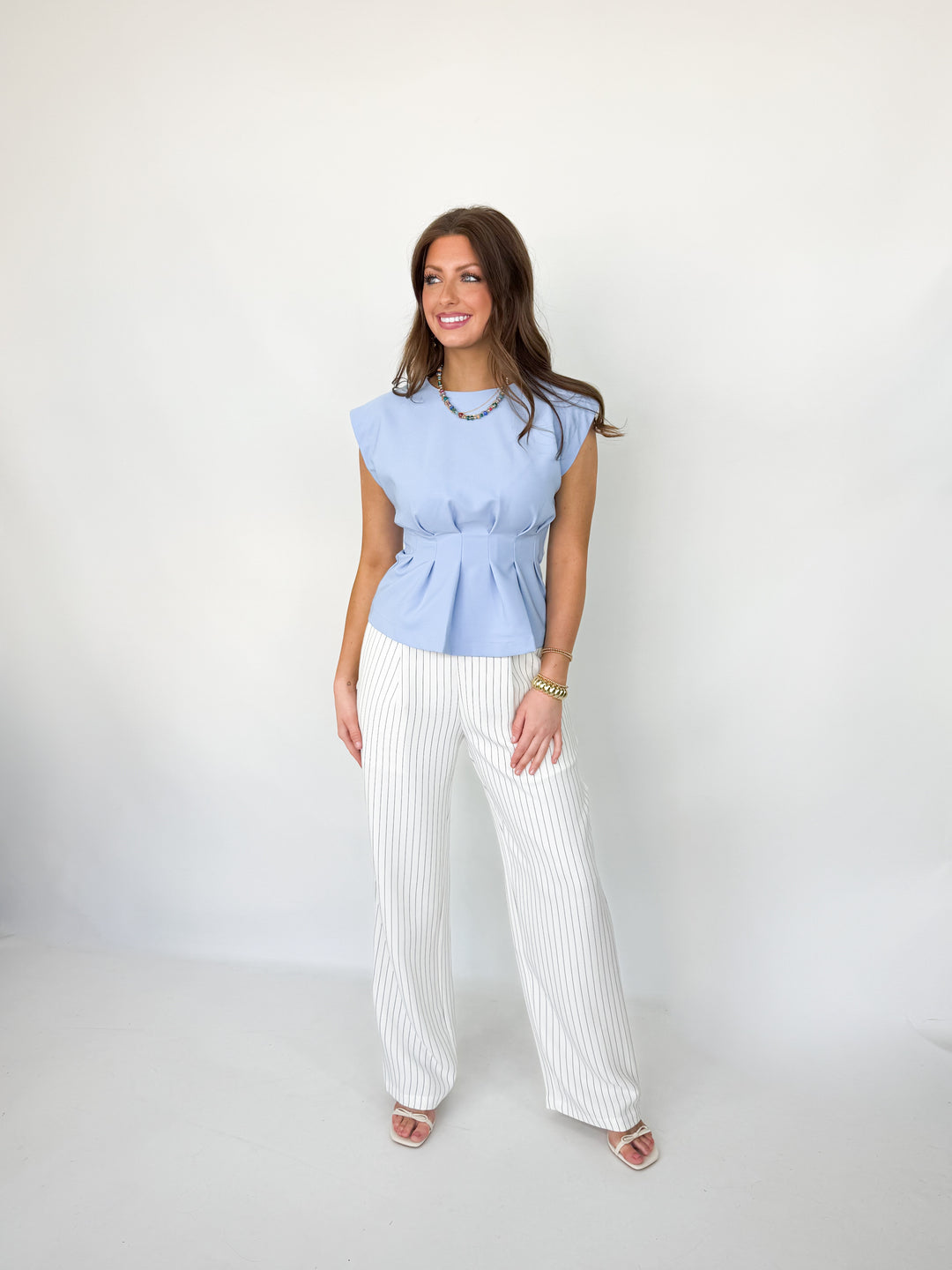 Paisley - Pleated Waist Top (Light Blue)