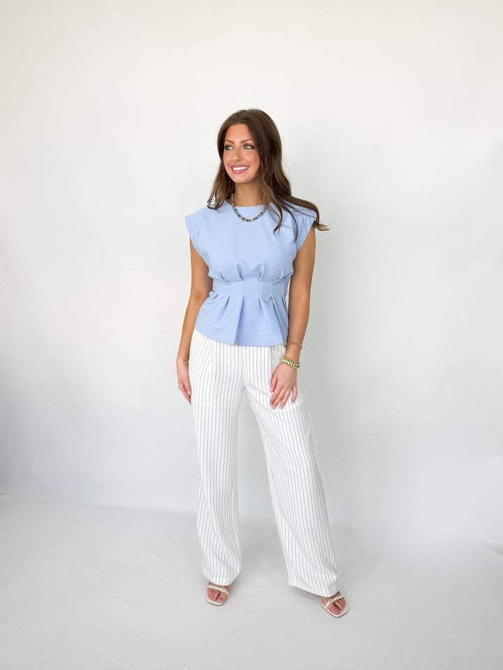 Paisley - Pleated Waist Top (Light Blue)