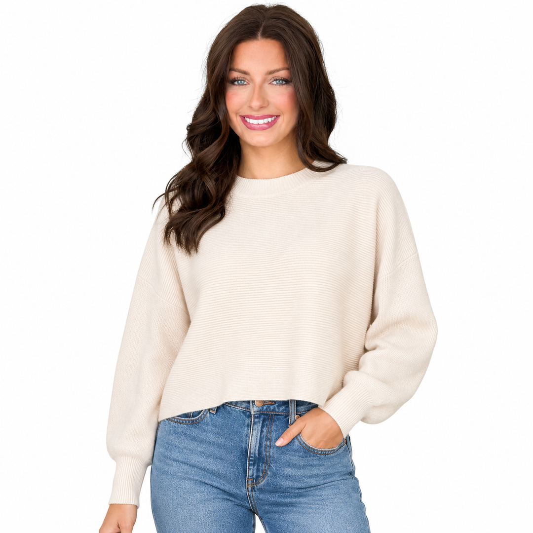 Virginia - Ribbed Dolman Top (Oatmeal)