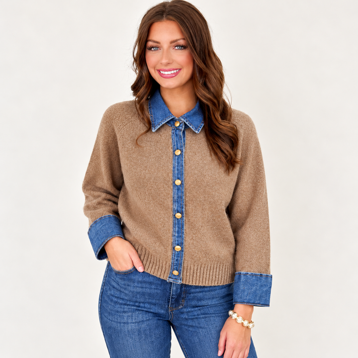 Layken - Denim Trim Sweater/Cardigan
