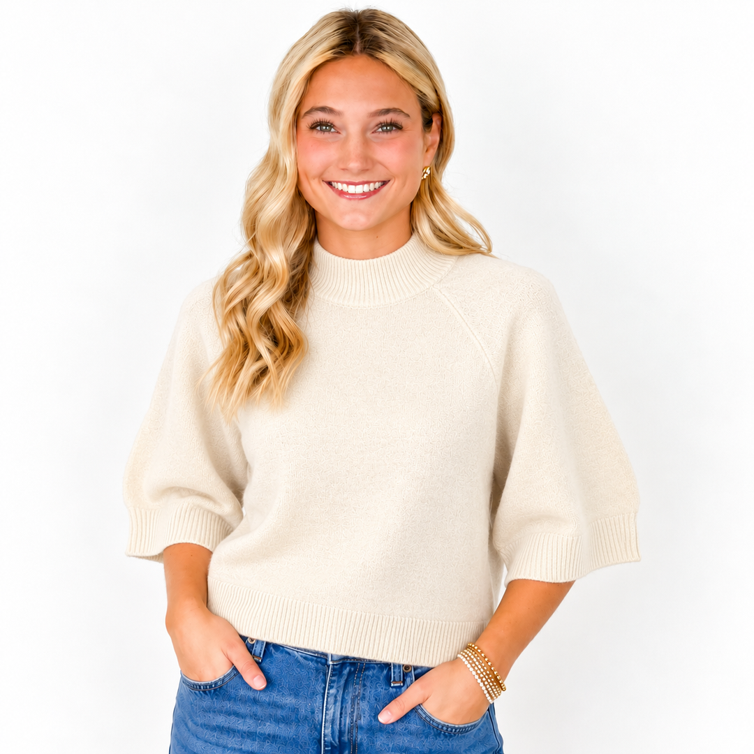 Laura - Mock Neck Boxy Sweater (Beige)
