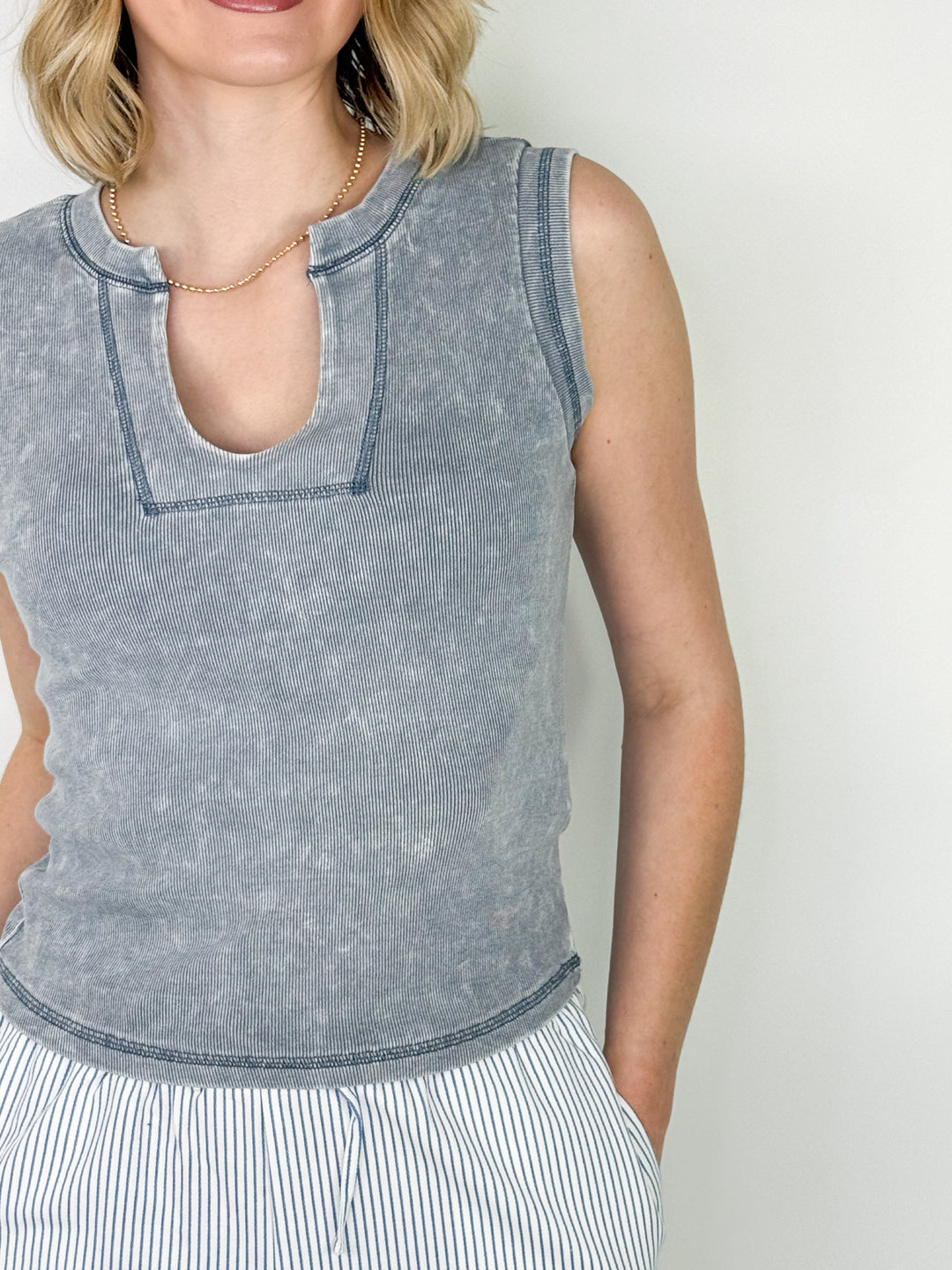 Tristan - Split Neck Tank (Blue)