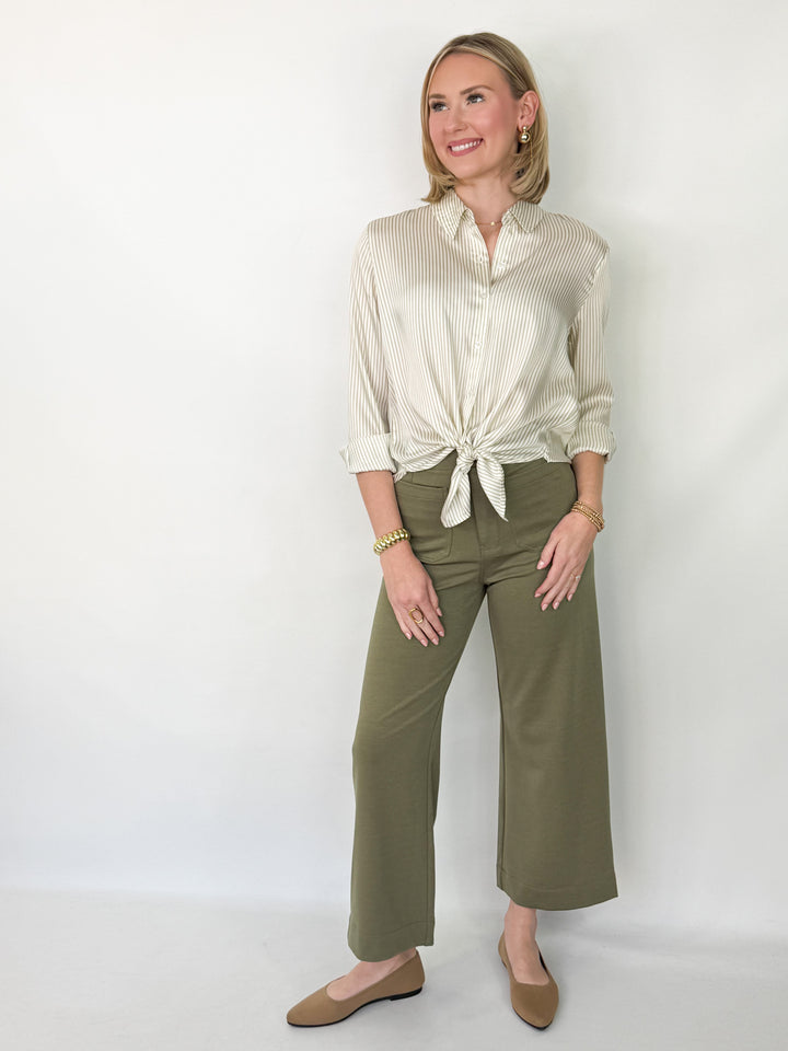 Margie - Olive Straight Leg Front Pocket Pants