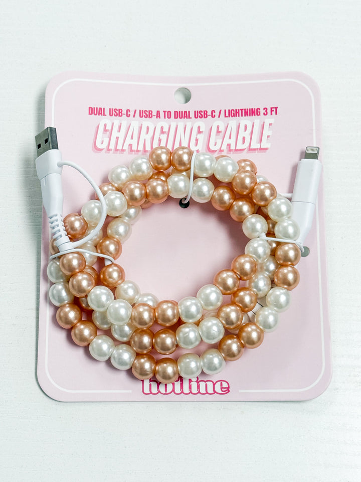 Phone Charging Cable - Champagne Pearl & White Pearl