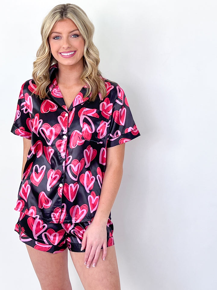 Black Satin Heart Pajamas