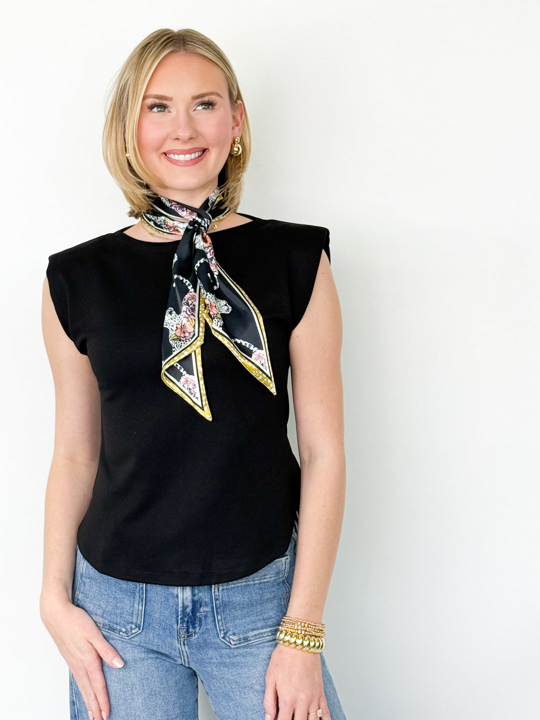 Josie - Sleeveless Shoulder Pad Top (Black)
