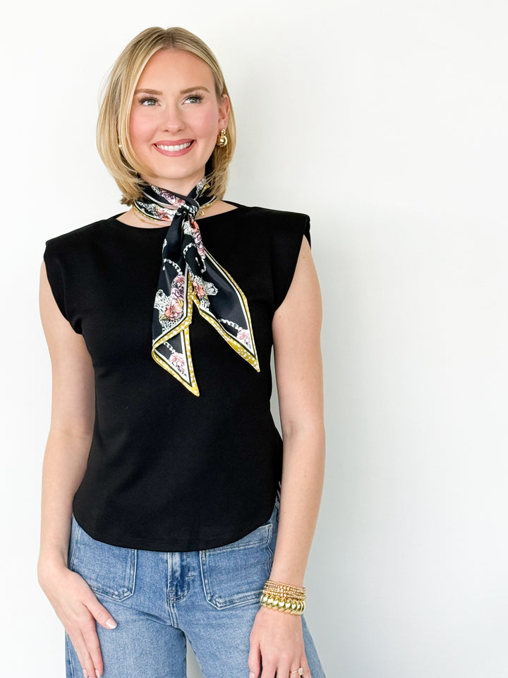 Josie - Sleeveless Shoulder Pad Top (Black)