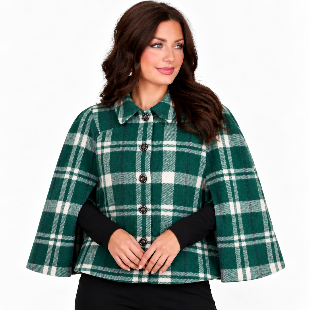 Nicolette - Wool Plaid Cape Jacket
